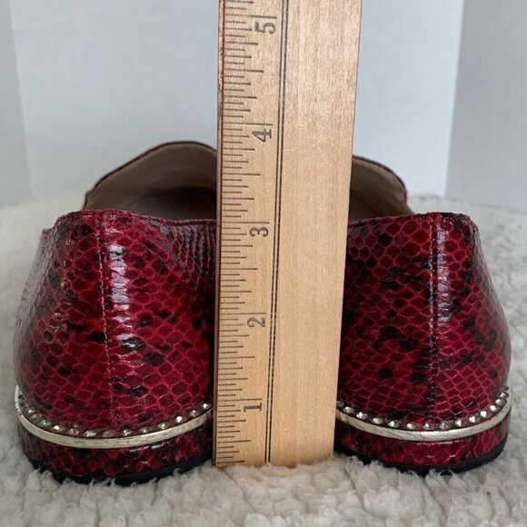 Zara Basic Burgundy Reptile Print Flat Loafers Womens 39 US 8 Beaded Detail - Picture 8 of 10